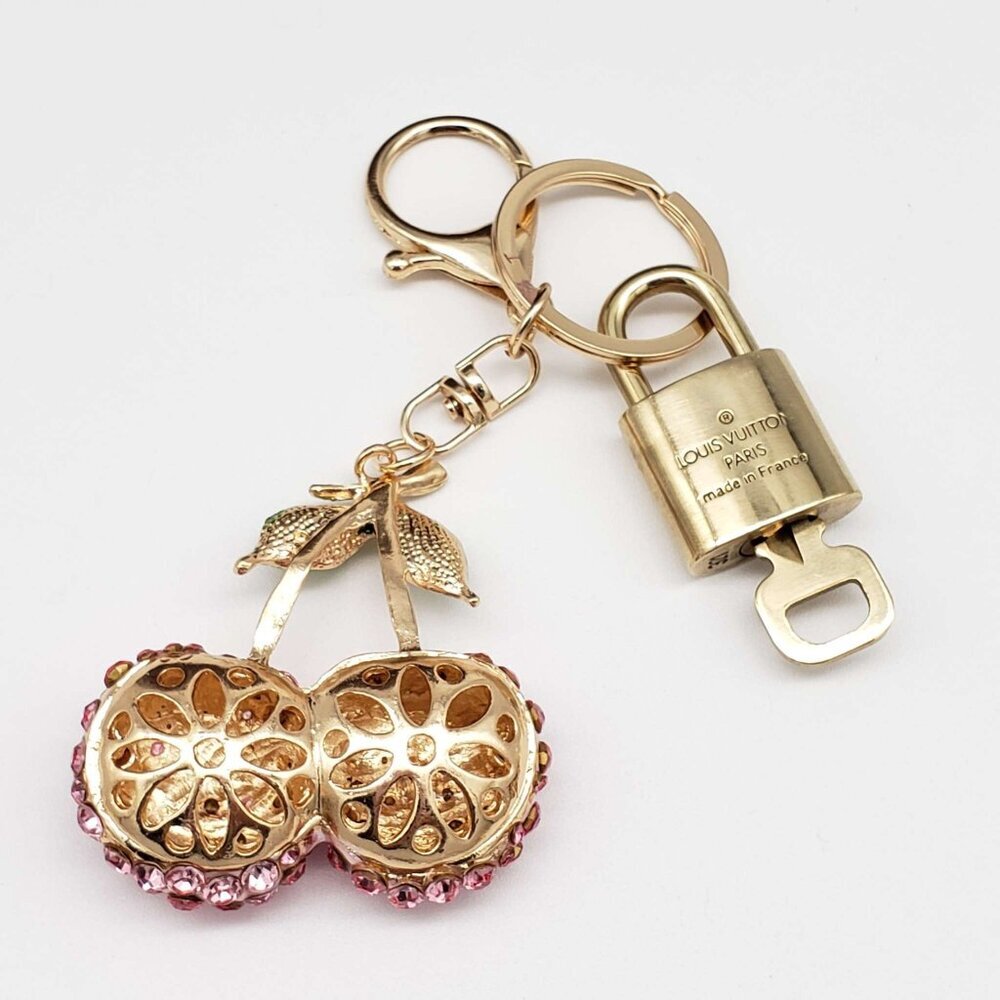 LV Gold Padlock 🔑 Authentic Louis Vuitton Charm + Unbranded Cherry Keychain - Picture 3 of 7